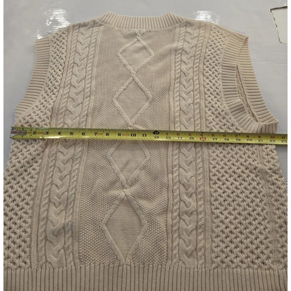Lillusory Women's Cable Knit Sweater Vest XL Cream V-Neck Preppy Cottagecore